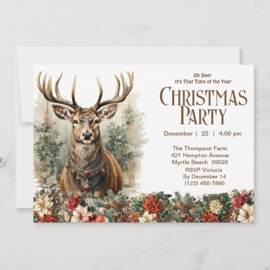 Oh Deer Rustic Weihnachtsfeier Einladung (Vorderseite)