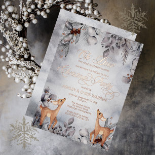 Oh Deer Rustikale Winterblumen Frohe Weihnachten Folieneinladung