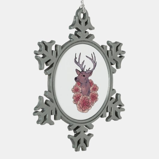 Oh Deer Trendy Minimal Aesthetic Schneeflocken Zinn-Ornament (Links)