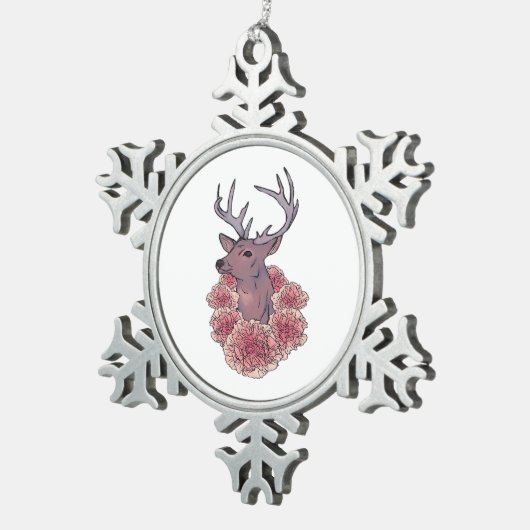 Oh Deer Trendy Minimal Aesthetic Schneeflocken Zinn-Ornament (Rechts)