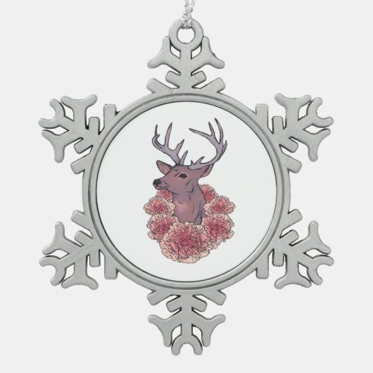 Oh Deer Trendy Minimal Aesthetic Schneeflocken Zinn-Ornament (Vorderseite)