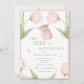 Oh Deer Tulips Pink Baby Shower Einladung (Vorderseite)