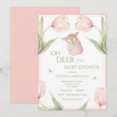 Oh Deer Tulips Pink Baby Shower Einladung (Vorne/Hinten)