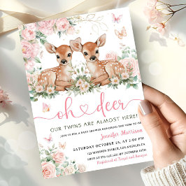 Oh Deer Twin Girls Baby Shower Pink Invitation Einladung