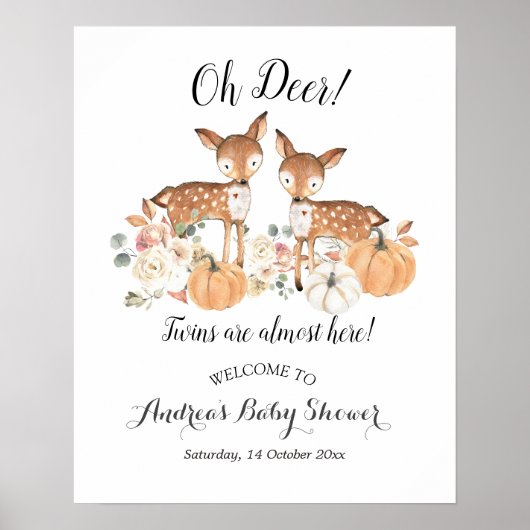 Oh Deer Twins Pumpkin Baby Dusche Begrüßungszeiche Poster (Vorne)