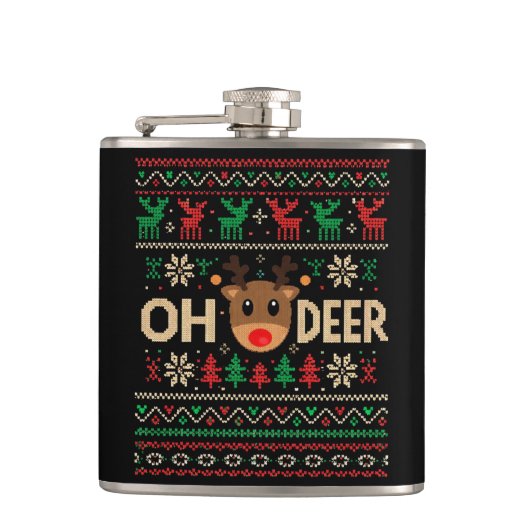 Oh Deer Ugly Christmas Sweater Flask Flachmann (Vorderseite)
