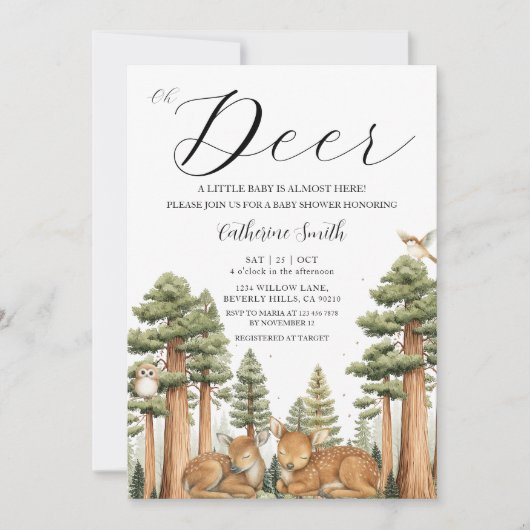 Oh Deer Wald Baby Shower Einladung (Vorderseite)