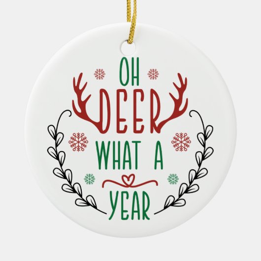 OH DEER, was für ein Jahr | Niedlich Baby Reindeer Keramik Ornament (Vorne)