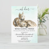 Oh Deer Watercolor Baby Showdusche Twins Einladung (Stehend Vorderseite)