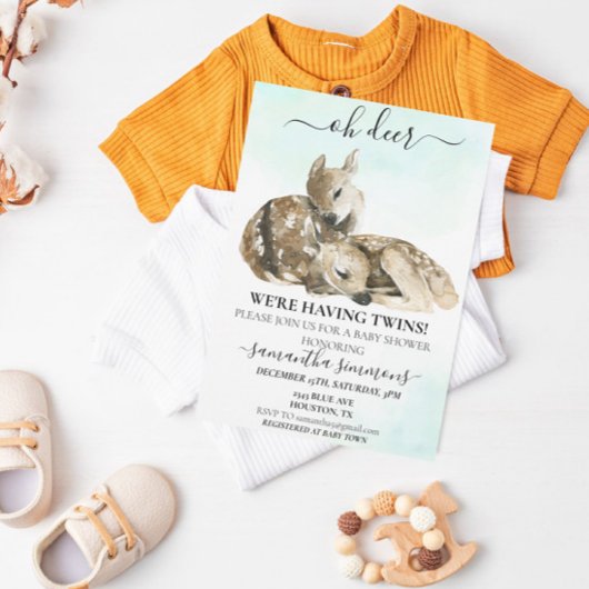 Oh Deer Watercolor Baby Showdusche Twins Einladung
