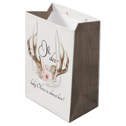 Oh Deer Watercolor Babydusche Geschenktasche Mittlere Geschenktüte (Rückseite Schrägansicht)