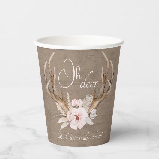 Oh Deer Watercolor Babydusche Papiertuchhalter Pappbecher (Vorderseite)