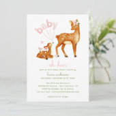 Oh Deer Watercolor Floral Baby Dusche Einladung (Stehend Vorderseite)