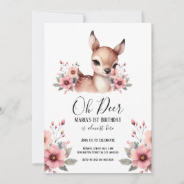 Oh Deer Watercolor Kids 1st Birthday Party Einladung