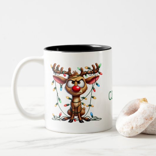 Oh, Deer! Weihnachten ist hier! Mug Zweifarbige Tasse (Mit Donut)