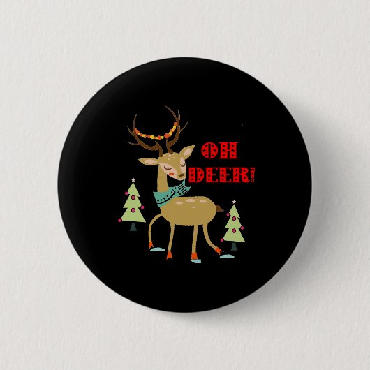 Oh, Deer! Weihnachtswild mit Baumgeschenk Button (Vorderseite)
