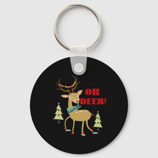 Oh, Deer! Weihnachtswild mit Baumgeschenk Schlüsselanhänger (Vorderseite)