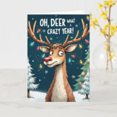 Oh Deer What a Crazy Year Funny Reindeer Card Karte (Gelbe Blume)