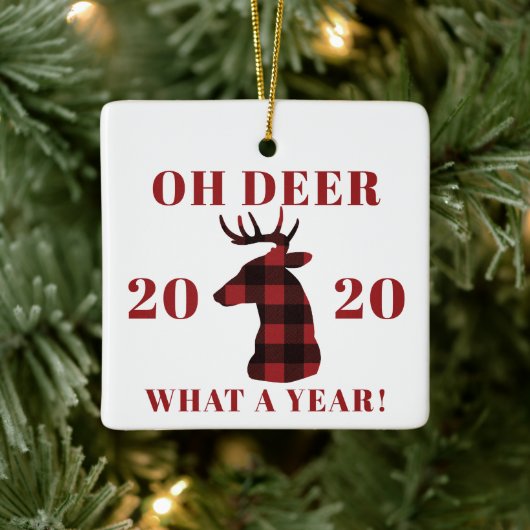 Oh Deer What a Year 2020 Buffalo Kariert Keramikornament (Baum)