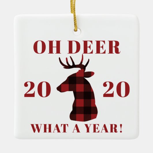 Oh Deer What a Year 2020 Buffalo Kariert Keramikornament (Vorderseite)
