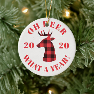 Oh Deer What a Year 2020 Buffalo Karierte Weihnach Keramik Ornament