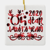 Oh Deer What a Year 2020 Red Buffalo Kariert Keramikornament (Vorderseite)
