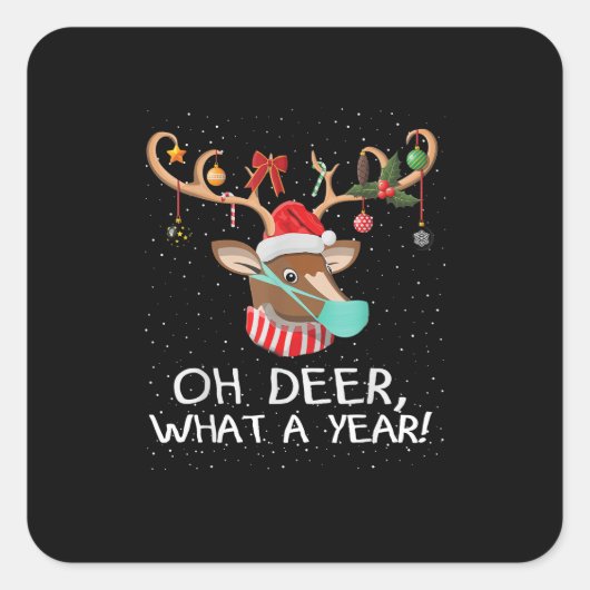 Oh Deer What a Year Christmas Family Style  Quadratischer Aufkleber (Vorderseite)