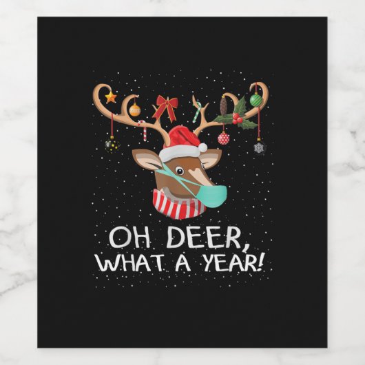 Oh Deer What a Year Christmas Family Style Weinetikett (Einzelnes Label)