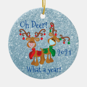 Oh Deer What a Year Christmas Glitzer 2020 Keramik Ornament