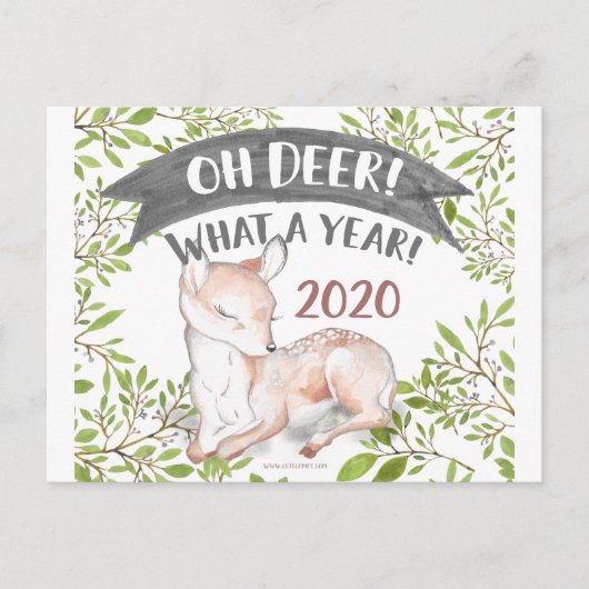 Oh Deer What a Year Funny 2020 Woodland Weihnachte Postkarte (Vorderseite)