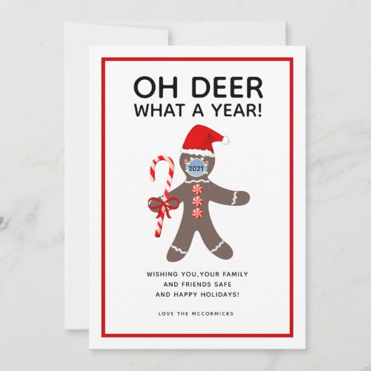 Oh Deer What A Year Funny Christmas 2021 Feiertagskarte (Vorderseite)