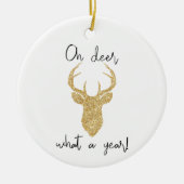 Oh Deer, What A Year! Funny Christmas Custom Photo Keramik Ornament (Vorne)