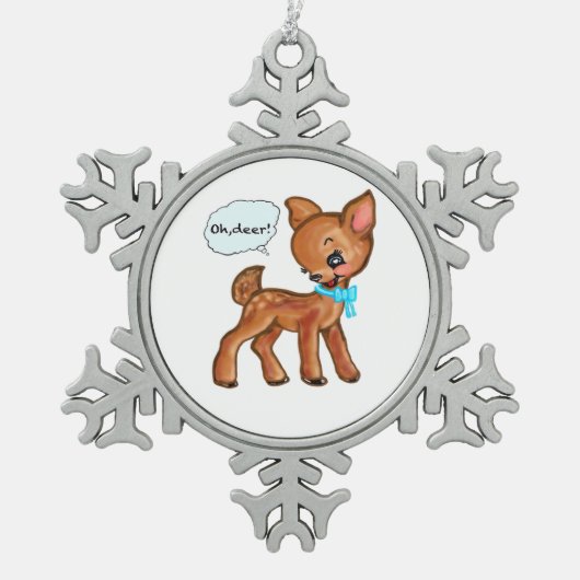 Oh Deer Whimsical Forest Vibe  Schneeflocken Zinn-Ornament (Vorderseite)