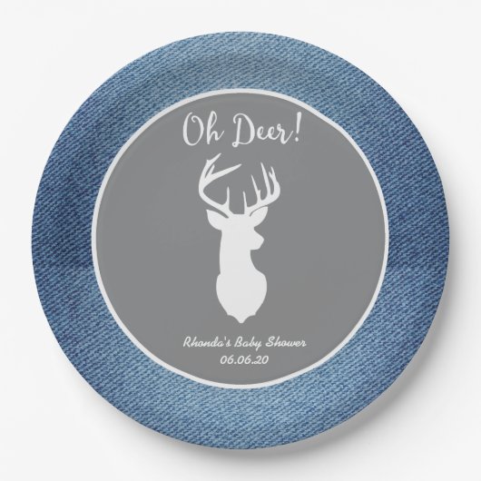 Oh Deer White Buck Custom Denim Gray Party Teller (Vorderseite)