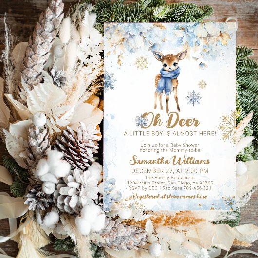 Oh Deer Winter Baby Boy Dusche Einladung