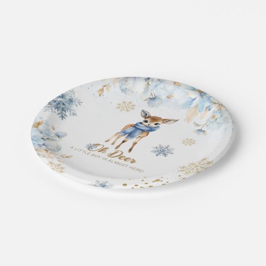 Oh Deer Winter Baby Boy Dusche Pappteller (Schrägansicht)