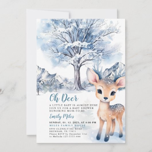 Oh Deer Winter Baby Dusche Einladung (Vorderseite)