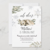 Oh Deer Winter Birthday Einladung (Vorderseite)