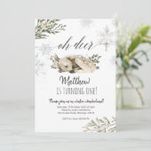 Oh Deer Winter Birthday Einladung (Stehend Vorderseite)