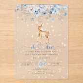 Oh Deer Winter blauer Schnee Bow Babydusche Acryleinladungen (Vorderseite)
