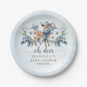 Oh Deer Winter Boy Blue Floral Baby Dusche Pappteller (Vorderseite)