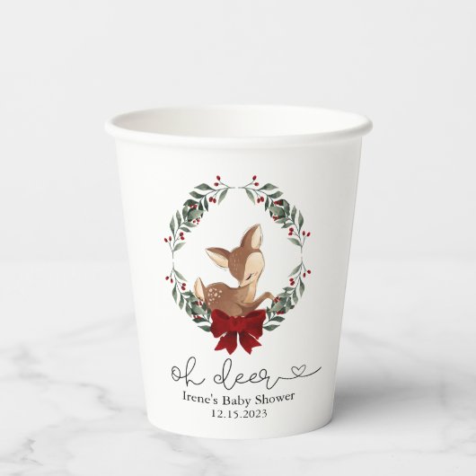 Oh Deer Winter Greenery Baby Shower Pappbecher (Rückseite)