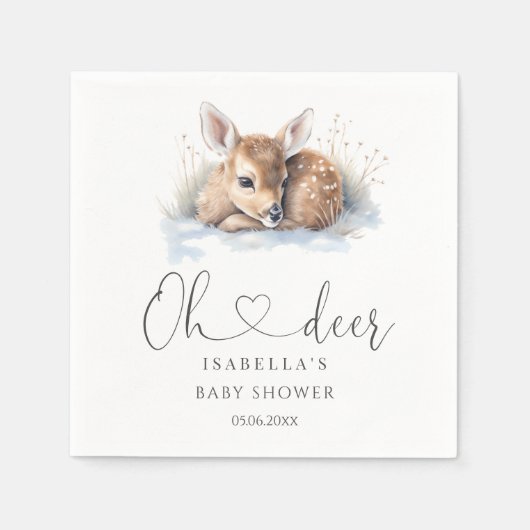 Oh Deer Winter Woodland Baby Dusche Serviette (Vorderseite)