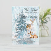 Oh Deer Woodland Animals Winter Boy Baby Dusche I Einladung (Stehend Vorderseite)