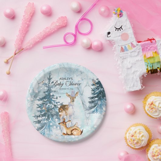 Oh Deer Woodland Animals Winter Boy Baby Shower Pa Pappteller (Party)