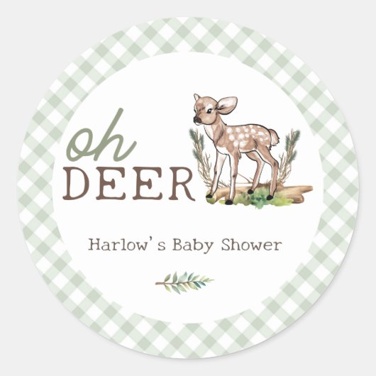 Oh Deer Woodland Baby Deer Baby Shower Runder Aufkleber (Vorderseite)