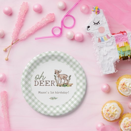 Oh Deer Woodland Baby Deer Birthday Pappteller (Party)