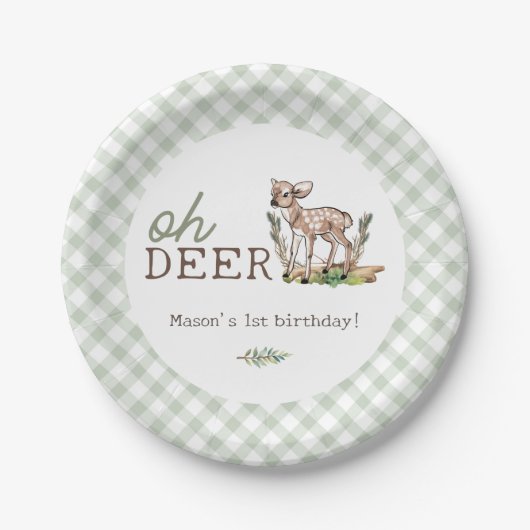Oh Deer Woodland Baby Deer Birthday Pappteller (Vorderseite)