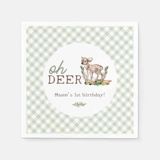 Oh Deer Woodland Baby Deer Birthday Serviette (Vorderseite)