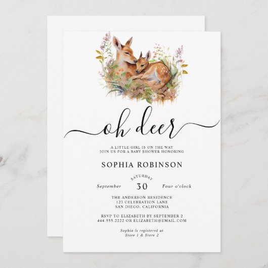 Oh Deer Woodland Baby Dusche Einladung (Vorne/Hinten)